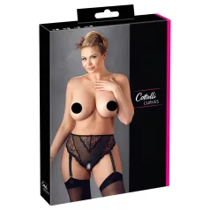   Cottelli Plus Size - krajkové kalhotky s podvazkovým pásem (černé) - XXXXL