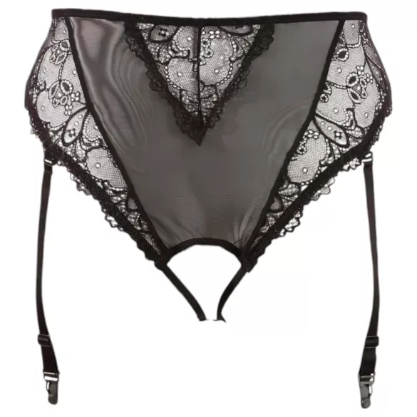 Cottelli Plus Size - krajková kalhotky s podvazky (černá) - XXXXL