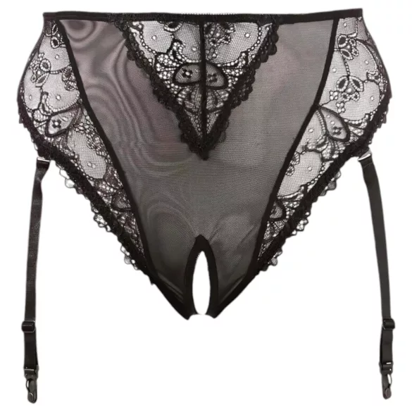 Cottelli Plus Size - krajková kalhotky s podvazky (černá) - XXXXL