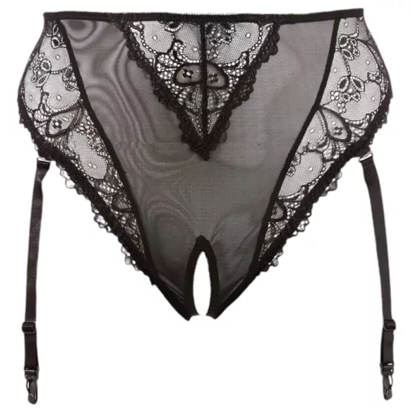 Cottelli Plus Size - krajková kalhotky s podvazky (černá) - XXXXL