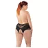 Cottelli Plus Size - otevřené kalhotky s krajkou a perlami - černé