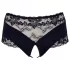 Cottelli Plus Size - otevřené kalhotky s krajkou a perlami - černé - XL