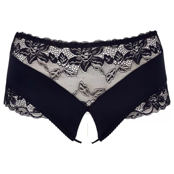 Cottelli Plus Size - otevřené kalhotky s krajkou a perlami - černé - 3XL