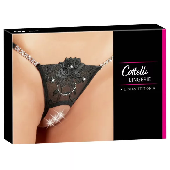 Cottelli - dámské otevřené tanga - lesklý květinový motiv - M/L