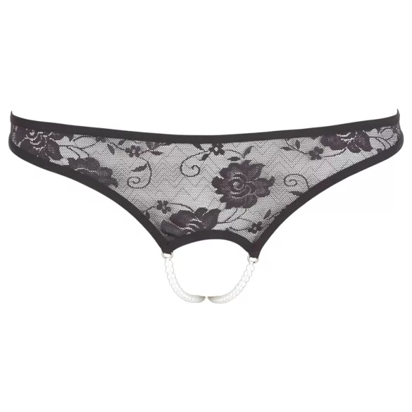 Cottelli - dámské tanga s perlami - otevřená krajka - černá - L