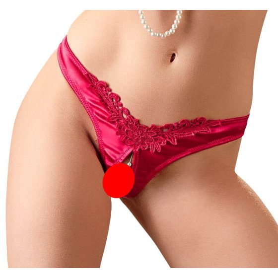 Cottelli - otevřené dámské kalhotky s perličkami a květinkou (červené)