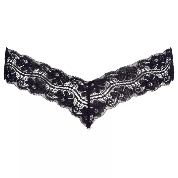 Cottelli - tanga s dvojitými perlami - krajka - černá - M