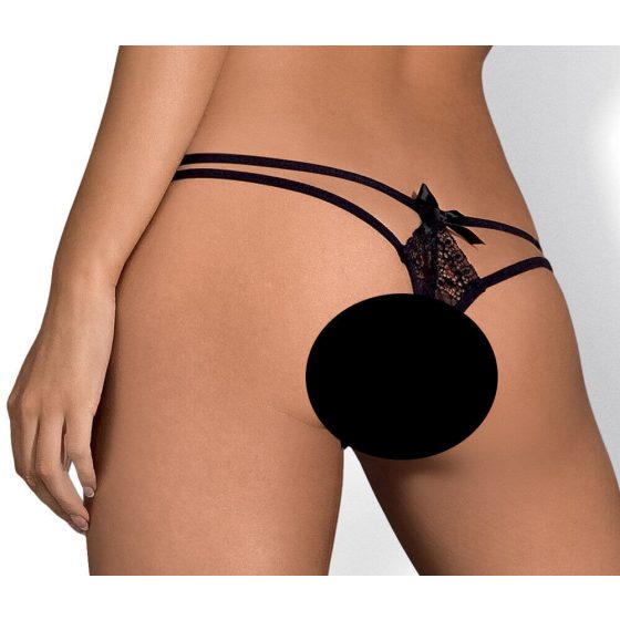Obsessive Intensa - krajková tanga s dvojitými pásky (černé) - L/XL
