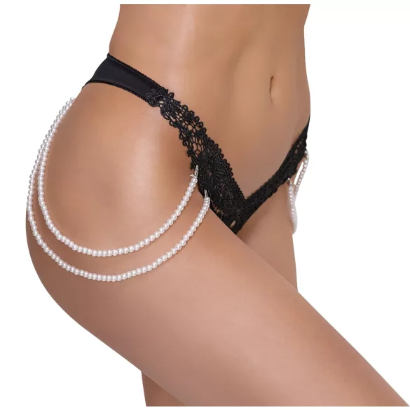 Cottelli - luxusní, vyšívané perlové tanga (černé)