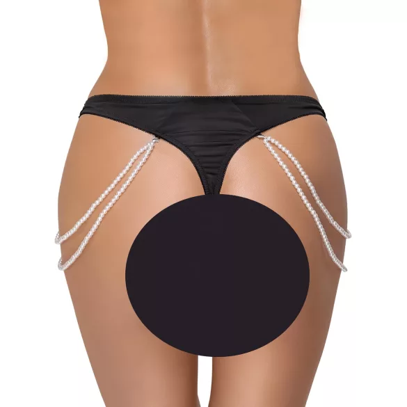 Cottelli - luxusní, vyšívané perlové tanga (černé)