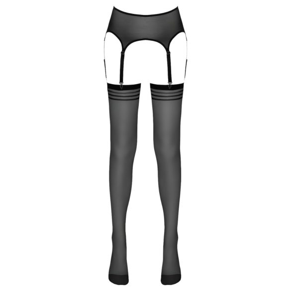 NO:XQSE - samodržící páskové punčochy s podvazkovým pásem - černé - L/XL