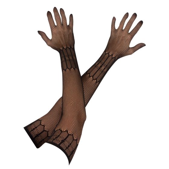 Cottelli Collection - dlouhé, vzorované punčochové rukavice - černé (S-L)