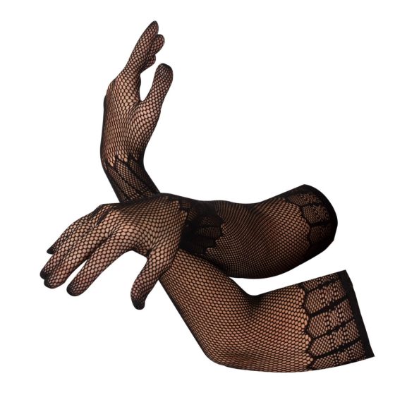 Cottelli Collection - dlouhé, vzorované punčochové rukavice - černé (S-L)