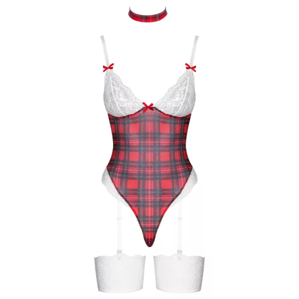 Cottelli - body set - kostkovaný vzor - červená - L