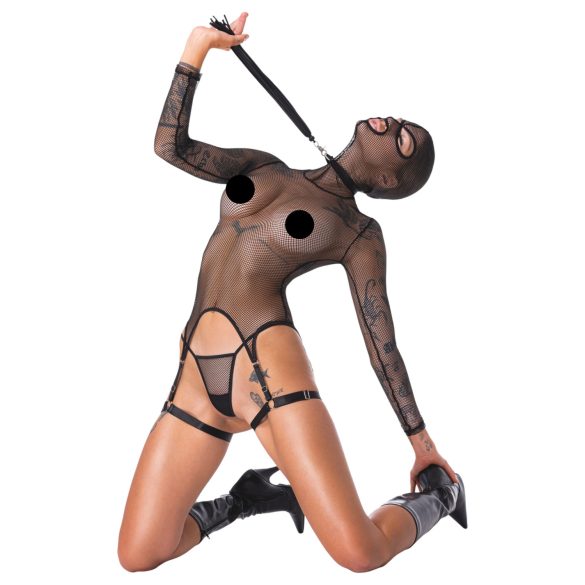 Bad Kitty - BDSM průhledná síťovaná sada s bičem (černá)