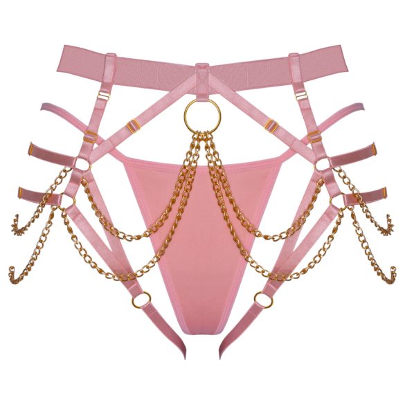 Bad Kitty - řetězový postroj s tangy (růžový)
