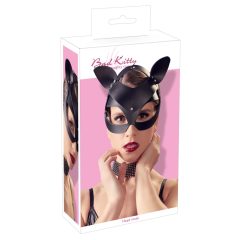   Bad Kitty - koženková kočičí maska s kamínky - černá (S-L)