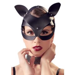   Bad Kitty - koženková kočičí maska s kamínky - černá (S-L)