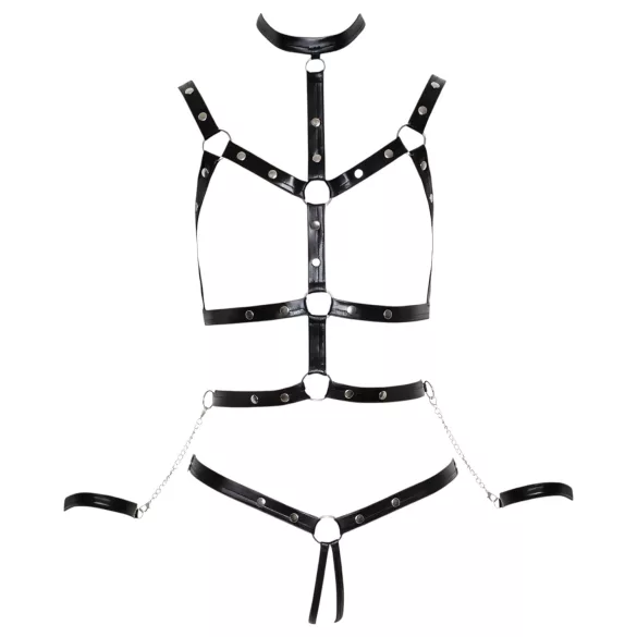 Bad Kitty - sada postrojů s ostny a pouty na ruce (černá) - L/XL