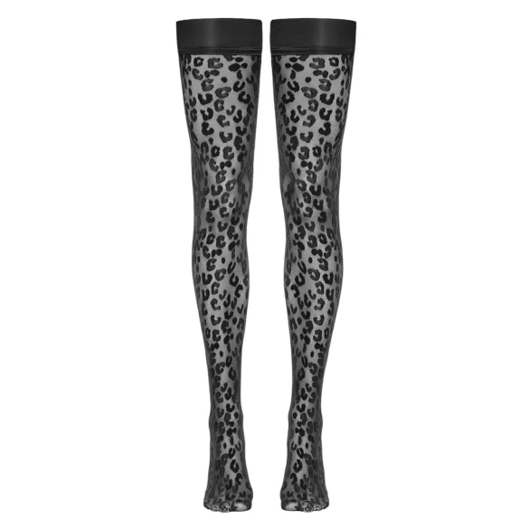 Cottelli Legwear - samodržící punčochy - leopardí vzor - černé - 4