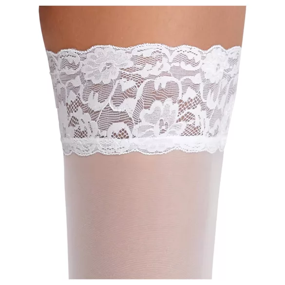 Cottelli - samodržící punčochy s krajkou a květinami - bílá - 4/L