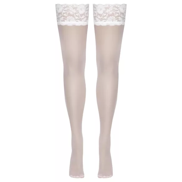 Cottelli - samodržící punčochy s krajkou a květinami - bílá - 4/L