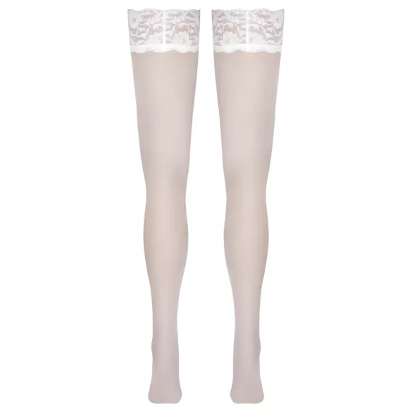 Cottelli - samodržící punčochy s krajkou a květinami - bílá - 4/L