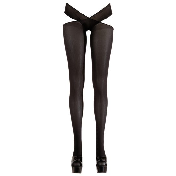 Cottelli - Punčochové kalhoty s překříženými pásy (černé) - L/XL