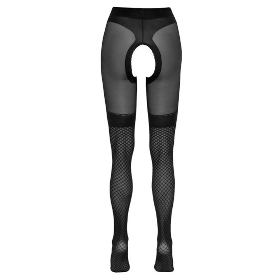 Cottelli - otevřené punčochové kalhoty s lemem z necu (černé)