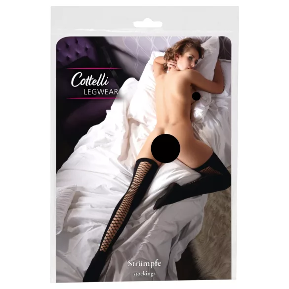 Cottelli - samodržicí síťované punčochy nad kolena (černé) - S/M - L/XL