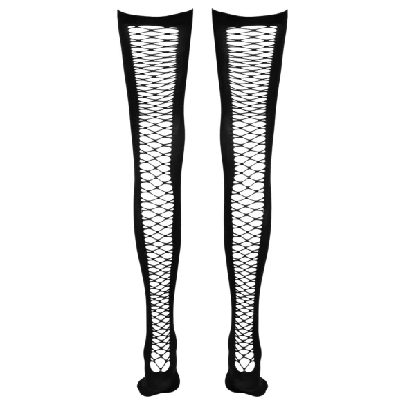Cottelli - samodržicí síťované punčochy nad kolena (černé) - S/M - L/XL