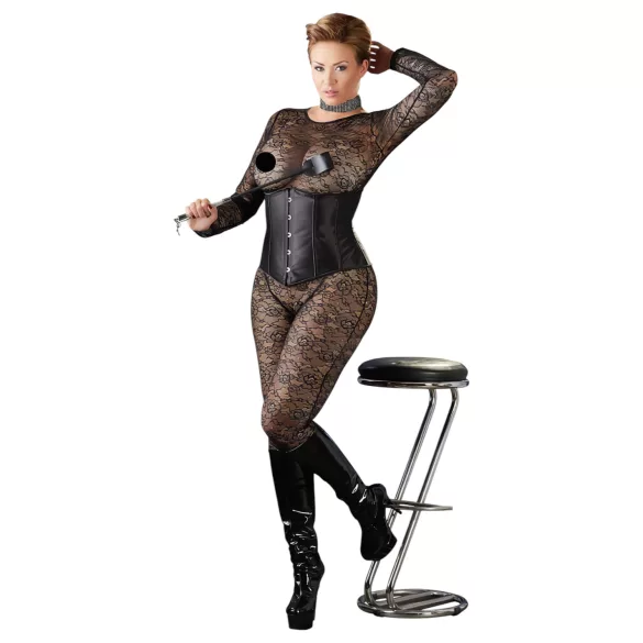 Cottelli Plus Size - saténový korzet - černý