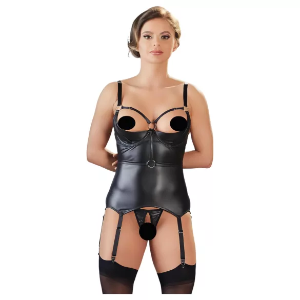 Cottelli Bondage - lesklý top s podpůrnou podprsenkou a pouty (černý) - L