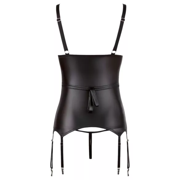 Cottelli Bondage - lesklý top s podpůrnou podprsenkou a pouty (černý) - XL