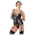 Cottelli Bondage - lesklý top s podpůrnou podprsenkou a pouty (černý) - XL