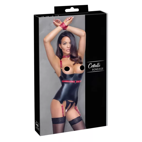 Cottelli Bondage - lesklý podprsenkový top s obojkem - černý - XL