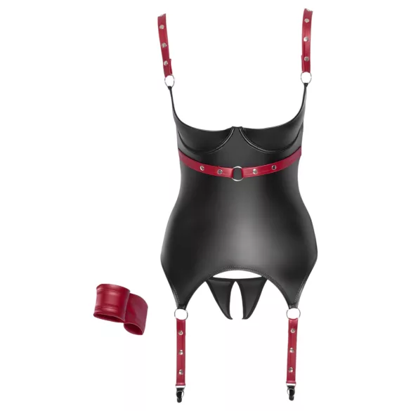 Cottelli Bondage - lesklý podprsenkový top s obojkem - černý - XL