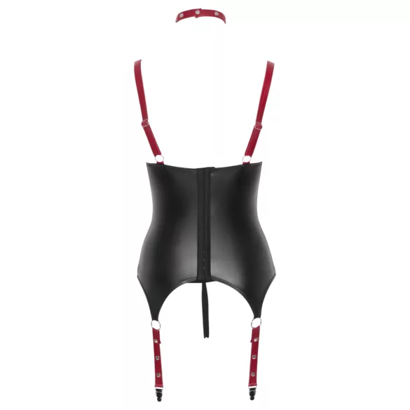 Cottelli Bondage - lesklý podprsenkový top s obojkem - černý - XL