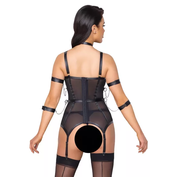 Cottelli Bondage - top s popruhy, pouta na ruce a tanga (černá)