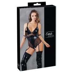 Cottelli Bondage - lesklé body s pouty - černé
