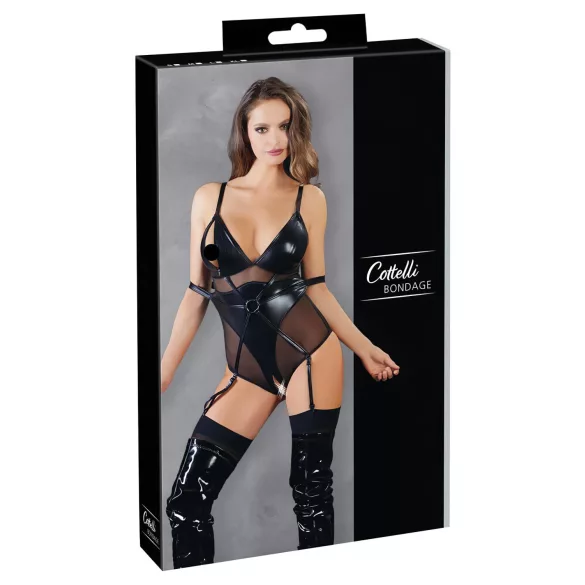Cottelli Bondage - lesklé body s pouty - černé - L