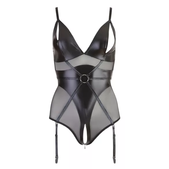 Cottelli Bondage - lesklé body s pouty - černé - L