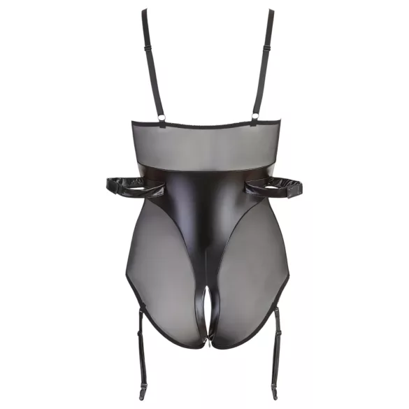 Cottelli Bondage - lesklé body s pouty - černé - L