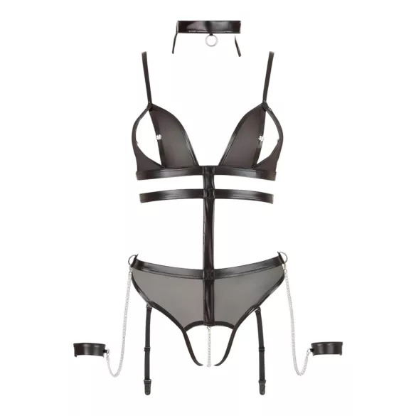 Cottelli Bondage - otevřené body s pásky a řetízky - černé - M