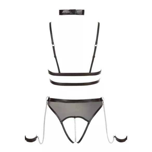 Cottelli Bondage - otevřené body s pásky a řetízky - černé - M