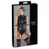 Cottelli Bondage - lesklé body bez rukávů a pouta na ruce - černá - XL