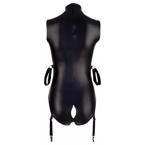 Cottelli Bondage - lesklé body bez rukávů a pouta na ruce - černá - XL