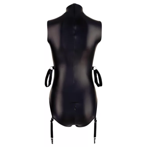 Cottelli Bondage - lesklé body bez rukávů a pouta na ruce - černá - XL