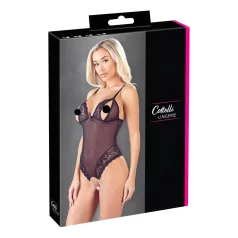 Cottelli - otevřené body s krajkou a perlami - černé - M