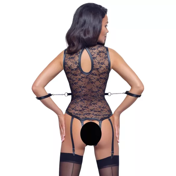 Cottelli Bondage - krajkové body s pásky - černé